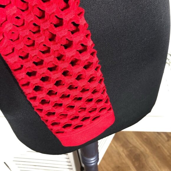 Vintage Red Y2K Mesh Top Fishnet Stretch Long Sleeve Size S M - Picture 8 of 9